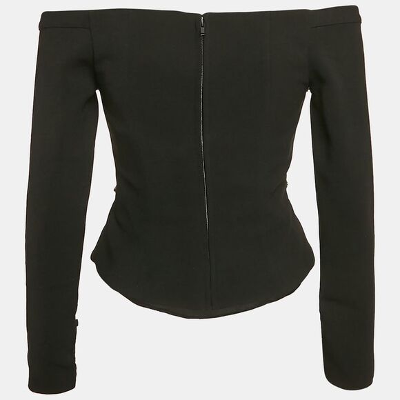 Self-Portrait Black Stud Embellished Crepe Off-Shoulder Top S - Picture 2 of 7